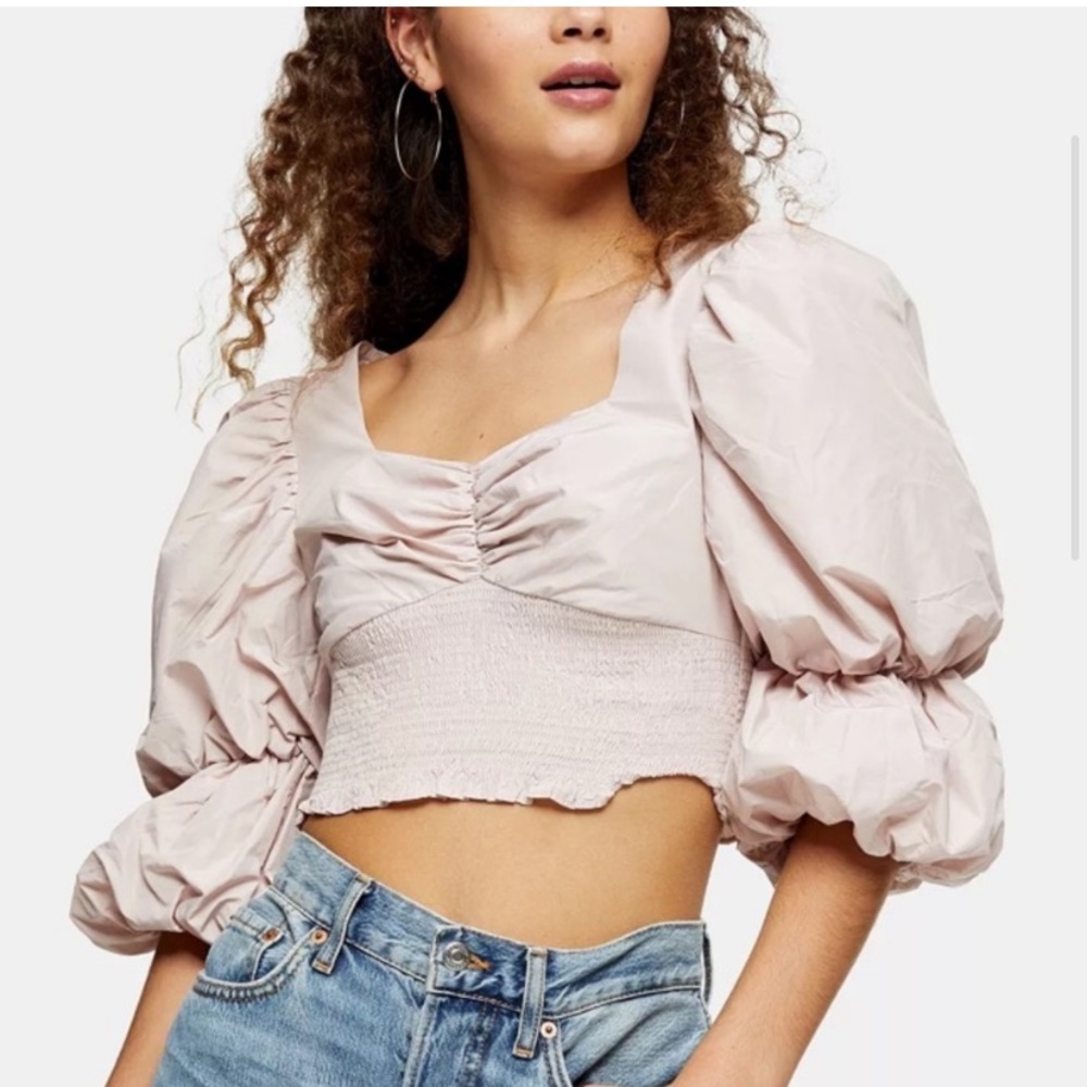 Top shop light lavender cropped top with puffy sleeves